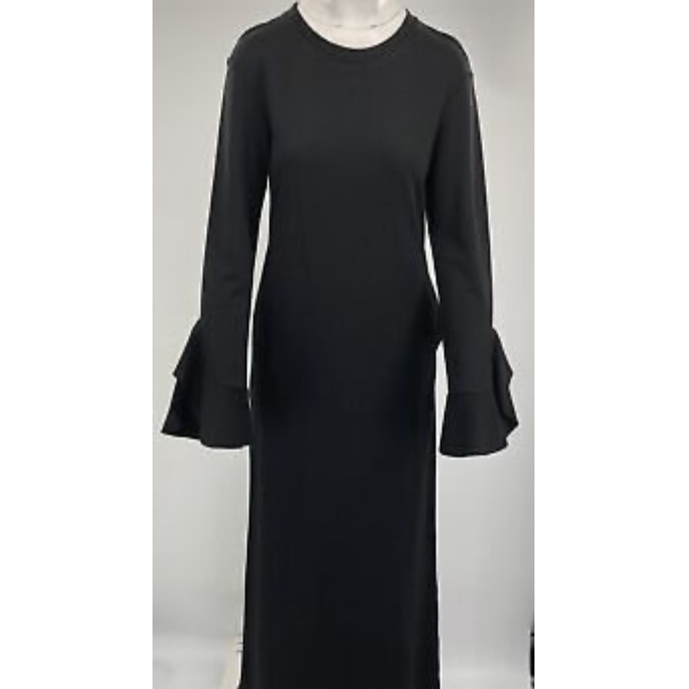 Goen. J Black Long Sleeve Ruffle Trim Round Neck Maxi Dress sz Small/4